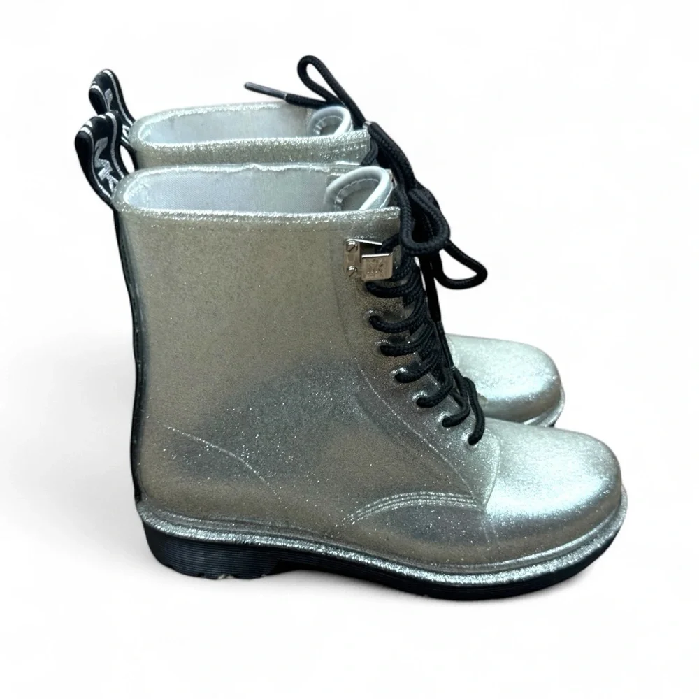 Michael Kors Tavie Logo Tape and Glitter Lace-Up Rain Boot 6